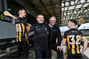 25 January 2024; Tirlán Chief Executive Officer Jim Bergin and Kilkenny hurling manager Derek Lyng, centre, with Cillian Buckley, left, and Eoin Cody during a promotional event at UPMC Nowlan Park, Kilkenny as Avonmore owner Tirlán reaffirm sponsorship commitments to Kilkenny GAA for the 2024 season. Avonmore, Ireland's number one dairy brand, has featured proudly on Kilkenny jerseys since 1994 making it one of the longest running GAA partnerships in the country. Photo by David Fitzgerald/Sportsfile