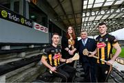 25 January 2024; Linda Sheehan, Head of Consumer Marketing at Tirlán and Kilkenny County Board Chairman PJ Kenny with Cillian Buckley, left, and Eoin Cody during a promotional event at UPMC Nowlan Park, Kilkenny as Avonmore owner Tirlán reaffirm sponsorship commitments to Kilkenny GAA for the 2024 season. Avonmore, Ireland's number one dairy brand, has featured proudly on Kilkenny jerseys since 1994 making it one of the longest running GAA partnerships in the country. Photo by David Fitzgerald/Sportsfile
