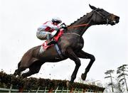25 January 2024; Champagne Mahler, with Darragh O'Keeffe up, jumps the last on their way to winning the Langtons Kilkenny Handicap Hurdle at Gowran Park in Kilkenny. Photo by Seb Daly/Sportsfile