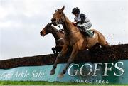 25 January 2024; Ain't That A Shame, right, with Rachael Blackmore up, jumps the last on their way to winning the Goffs Thyestes Handicap Steeplechase, from second place Glengouly, left, with Paul Townend up, at Gowran Park in Kilkenny. Photo by Seb Daly/Sportsfile