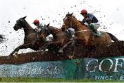25 January 2024; Runners and riders, from left, Fakir D'alene, with Danny Gilligan up, Diol Ker, with Kieren Buckley up, and Longhouse Poet, with JJ Slevin up, during the Goffs Thyestes Handicap Steeplechase at Gowran Park in Kilkenny. Photo by Seb Daly/Sportsfile
