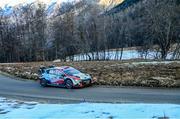 26 January 2024; Andreas Mikkelsen and Torstein Eriksen in their Hyundai i20 N Rally1 Hybrid during day two of the FIA World Rally Championship at Monte Carlo in France. Photo by Philip Fitzpatrick/Sportsfile