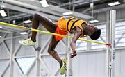 27 January 2024; Ryan Onoh of Leevale AC, Cork, competes in the men's high jump during day one of the AAI Games & 123.ie National Indoor Combined Events at the National Indoor Arena in Dublin. Photo by Sam Barnes/Sportsfile