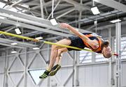 27 January 2024; Francois Kulik of Sli Cualann AC, Wicklow, competes in the men's high jump during day one of the AAI Games & 123.ie National Indoor Combined Events at the National Indoor Arena in Dublin. Photo by Sam Barnes/Sportsfile