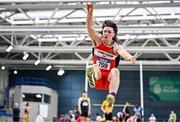 27 January 2024; Finn O'Neill of Lifford Strabane AC, Donegal , competes in the long jump of the Junior 18-19 men combined events during day one of the AAI Games & 123.ie National Indoor Combined Events at the National Indoor Arena in Dublin. Photo by Sam Barnes/Sportsfile