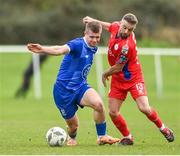 27 January 2024; Niall O’Keeffe of Waterford in action against Keith Ward of Shelbourne during the pre-season friendly match between Shelbourne and Waterford at AUL Complex in Clonsaugh, Dublin. Photo by Seb Daly/Sportsfile