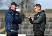 27 January 2024; Meath manager Colm O'Rourke, left, and Fermanagh manager Kieran Donnelly before the Allianz Football League Division 2 match between Meath and Fermanagh at Páirc Tailteann in Navan, Meath. Photo by Tyler Miller/Sportsfile