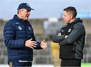 27 January 2024; Meath manager Colm O'Rourke, left, and Fermanagh manager Kieran Donnelly before the Allianz Football League Division 2 match between Meath and Fermanagh at Páirc Tailteann in Navan, Meath. Photo by Tyler Miller/Sportsfile