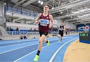 27 January 2024; Diarmuid Fagan of Mullingar Harriers AC, Westmeath, competes in the men's 1500m during day one of the AAI Games & 123.ie National Indoor Combined Events at the National Indoor Arena in Dublin. Photo by Sam Barnes/Sportsfile