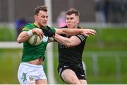 27 January 2024; Ronan Jones of Meath in action against Ronan McCaffrey of Fermanagh during the Allianz Football League Division 2 match between Meath and Fermanagh at Páirc Tailteann in Navan, Meath. Photo by Tyler Miller/Sportsfile