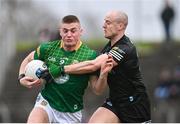 27 January 2024; Jack Flynn of Meath in action against Ché Cullen of Fermanagh during the Allianz Football League Division 2 match between Meath and Fermanagh at Páirc Tailteann in Navan, Meath. Photo by Tyler Miller/Sportsfile