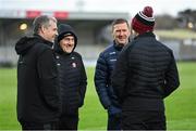 27 January 2024; Derry manager Mickey Harte, second from left, and Kerry manager Jack O'Connor, second from right, meet before the Allianz Football League Division 1 match between Kerry and Derry at Austin Stack Park in Tralee, Kerry. Photo by Brendan Moran/Sportsfile