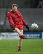 27 January 2024; Conor Glass of Derry warms up during the Allianz Football League Division 1 match between Kerry and Derry at Austin Stack Park in Tralee, Kerry. Photo by Brendan Moran/Sportsfile