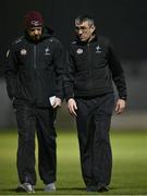 27 January 2024; Kildare forwards coach Ronan Sweeney, left, and selector Johnny Doyle during the Allianz Football League Division 2 match between Kildare and Cavan at Netwatch Cullen Park in Carlow. Photo by Stephen Marken/Sportsfile