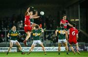 27 January 2024; Conor Glass of Derry and Joe O'Connor of Kerry contest a kickout during the Allianz Football League Division 1 match between Kerry and Derry at Austin Stack Park in Tralee, Kerry. Photo by Brendan Moran/Sportsfile