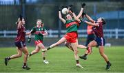 27 January 2024; Mayo players Maria Cannon, 12 and Fionnuala McLaughlin in action against Kate Geraghty of Galway, right, during the Lidl LGFA National League Division 1 Round 2 match between Galway and Mayo at Duggan Park in Ballinasloe, Galway. Photo by Piaras Ó Mídheach/Sportsfile