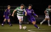 27 January 2024; Sean Hoare of Shamrock Rovers and Aaron Dobbs of Wexford during the pre-season friendly match between Shamrock Rovers and Wexford at Roadstone Group Sports Club in Dublin. Photo by Stephen McCarthy/Sportsfile