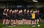 27 January 2024; Louth players stand for Amhrán na bhFiann before the Allianz Football League Division 2 match between Armagh and Louth at BOX-IT Athletic Grounds in Armagh. Photo by Ben McShane/Sportsfile