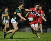 27 January 2024; Dara Moynihan of Kerry in action against Gareth McKinless of Derry during the Allianz Football League Division 1 match between Kerry and Derry at Austin Stack Park in Tralee, Kerry. Photo by Brendan Moran/Sportsfile