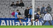 27 January 2024; Monaghan goalkeeper Darren McDonnell saves a shot from Dublin's Lorcan O'Dell during the Allianz Football League Division 1 match between Dublin and Monaghan at Croke Park in Dublin. Photo by Seb Daly/Sportsfile