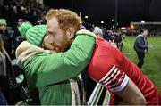 27 January 2024; Conor Glass of Derry celebrates with his mother Claire after the Allianz Football League Division 1 match between Kerry and Derry at Austin Stack Park in Tralee, Kerry. Photo by Brendan Moran/Sportsfile