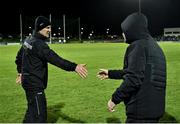 27 January 2024; Kerry manager Jack O'Connor shakes hands with Derry manager Mickey Harte after the Allianz Football League Division 1 match between Kerry and Derry at Austin Stack Park in Tralee, Kerry. Photo by Brendan Moran/Sportsfile