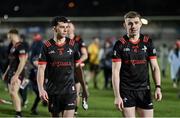 27 January 2024; Craig Lennon, left, and Peter Lynch of Louth after their side's defeat in the Allianz Football League Division 2 match between Armagh and Louth at BOX-IT Athletic Grounds in Armagh. Photo by Ben McShane/Sportsfile