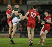 27 January 2024; Diarmuid O'Connor of Kerry and Conor Glass of Derry contest a kickout during the Allianz Football League Division 1 match between Kerry and Derry at Austin Stack Park in Tralee, Kerry. Photo by Brendan Moran/Sportsfile