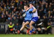 27 January 2024; Con O'Callaghan of Dublin is fouled by Ryan Wylie of Monaghan during the Allianz Football League Division 1 match between Dublin and Monaghan at Croke Park in Dublin. Photo by Seb Daly/Sportsfile