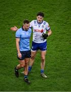 27 January 2024; Ciarán Kilkenny of Dublin and Gary Mohan of Monaghan after the Allianz Football League Division 1 match between Dublin and Monaghan at Croke Park in Dublin. Photo by Ray McManus/Sportsfile