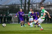 27 January 2024; Gary O'Neill of Shamrock Rovers scores from a penalty during the pre-season friendly match between Shamrock Rovers and Wexford at Roadstone Group Sports Club in Dublin. Photo by Stephen McCarthy/Sportsfile