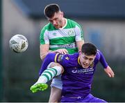 27 January 2024; Josh Honohan of Shamrock Rovers and Carl Lennox of Wexford during the pre-season friendly match between Shamrock Rovers and Wexford at Roadstone Group Sports Club in Dublin. Photo by Stephen McCarthy/Sportsfile