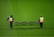 27 January 2024; The bench, for the traditional pre match team phorograph, is removed before the Allianz Football League Division 1 match between Dublin and Monaghan at Croke Park in Dublin. Photo by Ray McManus/Sportsfile