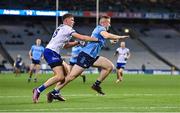 27 January 2024; Paddy Small of Dublin in action against Joel Wilson of Monaghan during the Allianz Football League Division 1 match between Dublin and Monaghan at Croke Park in Dublin. Photo by Seb Daly/Sportsfile
