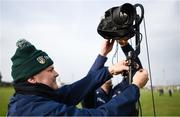 28 January 2024; Antrim backroom staff member Jody Bunting sets up recording equipment before the Allianz Football League Division 3 match between Limerick and Antrim at Mick Neville Park in Rathkeale, Limerick. Photo by Tom Beary/Sportsfile