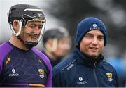 28 January 2024; Wexford manager Keith Rossiter, right, and Lee Chin before the Dioralyte Walsh Cup Final match between Wexford and Galway at Netwatch Cullen Park in Carlow. Photo by Seb Daly/Sportsfile
