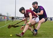 28 January 2024; Kevin Cooney of Galway in action against Conor Foley of Wexford during the Dioralyte Walsh Cup Final match between Wexford and Galway at Netwatch Cullen Park in Carlow. Photo by Seb Daly/Sportsfile