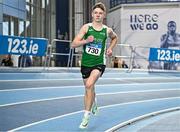 28 January 2024; Robert Gleeson of Newbridge AC, Kildare, competes in the 800m of the under 15  boys combined events during day two of 123.ie National Indoor Combined Events at the Sport Ireland National Indoor Arena in Dublin. Photo by Sam Barnes/Sportsfile