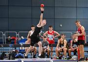 28 January 2024; Daniel Redmond of United Striders AC, competes in the shot put of the under 16 boys combined events during day two of 123.ie National Indoor Combined Events at the Sport Ireland National Indoor Arena in Dublin. Photo by Sam Barnes/Sportsfile