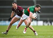 28 January 2024; Paddy Durcan of Mayo in action against Shane Walsh of Galway during the Allianz Football League Division 1 match between Galway and Mayo at Pearse Stadium in Galway. Photo by Piaras Ó Mídheach/Sportsfile