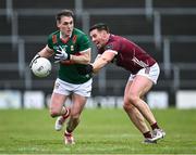 28 January 2024; Paddy Durcan of Mayo in action against Shane Walsh of Galway during the Allianz Football League Division 1 match between Galway and Mayo at Pearse Stadium in Galway. Photo by Piaras Ó Mídheach/Sportsfile