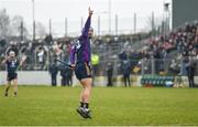 28 January 2024; Séamus Casey of Wexford celebrates after scoring his side's first goal during the Dioralyte Walsh Cup Final match between Wexford and Galway at Netwatch Cullen Park in Carlow. Photo by Seb Daly/Sportsfile