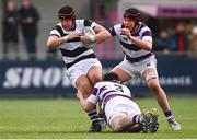 28 January 2024; Harry Goslin of Belvedere College is tackled by Luke Murtagh of Clongowes Wood College during the Bank of Ireland Leinster Schools Senior Cup First Round match between Clongowes Wood College and Belvedere College at Energia Park in Dublin. Photo by Tyler Miller/Sportsfile