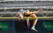 28 January 2024; Lara O'Byrne of Donore Harriers AC, Dublin, competes in the high jump of the senior women's combined events during day two of 123.ie National Indoor Combined Events at the Sport Ireland National Indoor Arena in Dublin. Photo by Sam Barnes/Sportsfile