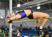 28 January 2024; Maeve Hayes of St Pauls AC, competes in the high jump of the senior women's combined events during day two of 123.ie National Indoor Combined Events at the Sport Ireland National Indoor Arena in Dublin. Photo by Sam Barnes/Sportsfile