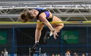 28 January 2024; Maeve Hayes of St Pauls AC, competes in the high jump of the senior women's combined events during day two of 123.ie National Indoor Combined Events at the Sport Ireland National Indoor Arena in Dublin. Photo by Sam Barnes/Sportsfile