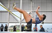 28 January 2024; Laura Frey of Lagan Valley AC, Antrim, competes in the high jump of the senior women's combined events during day two of 123.ie National Indoor Combined Events at the Sport Ireland National Indoor Arena in Dublin. Photo by Sam Barnes/Sportsfile