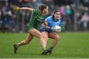 28 January 2024; Hannah Hegarty of Dublin in action against Ella Moyles of Meath during the Lidl LGFA National League Division 1 Round 2 match between Meath and Dublin at Páirc Tailteann in Navan, Meath. Photo by David Fitzgerald/Sportsfile