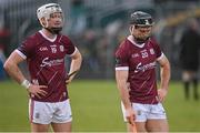 28 January 2024; Galway players Seán Linnane, right, and Darren Morrissey after their side's defeat in the Dioralyte Walsh Cup Final match between Wexford and Galway at Netwatch Cullen Park in Carlow. Photo by Seb Daly/Sportsfile