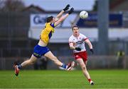 28 January 2024; Peter Harte of Tyrone in action against Dylan Ruane of Roscommon during the Allianz Football League Division 1 match between Tyrone and Roscommon at O’Neills Healy Park in Omagh, Tyrone. Photo by Ben McShane/Sportsfile